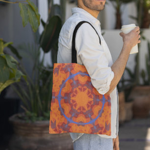 Tote Bag Fleur de Mandala rétro orange et bleu