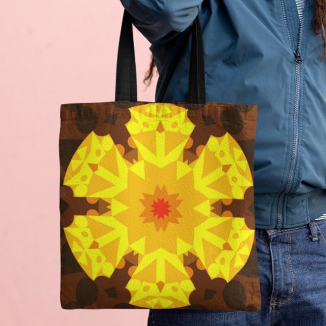 Tote Bag Fleur de Mandala rétro orange et jaune (Créateur téléchargé)