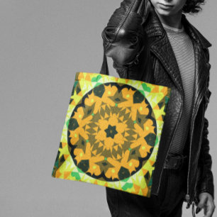 Tote Bag Fleur de Mandala rétro orange jaune et vert