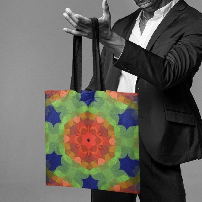 Tote Bag Fleur de Mandala rétro orange vert et bleu (Créateur téléchargé)