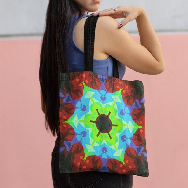 Tote Bag Fleur de Mandala rouge bleu et vert (Créateur téléchargé)