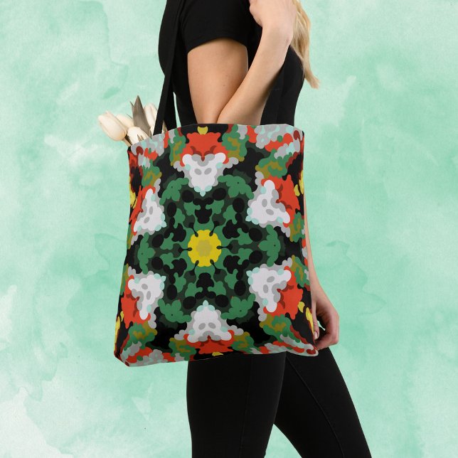 Tote Bag Fleur de Mandala vert orange et jaune (Créateur téléchargé)