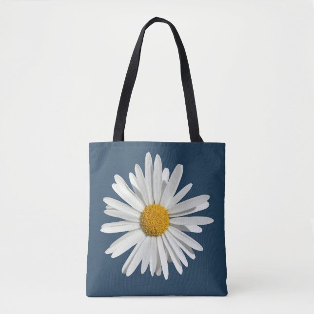 Tote Bag Fleur de marguerite blanche - Mode tendance bleu (Devant)