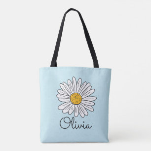 Tote Bag Fleur de marguerite blanche monogrammée