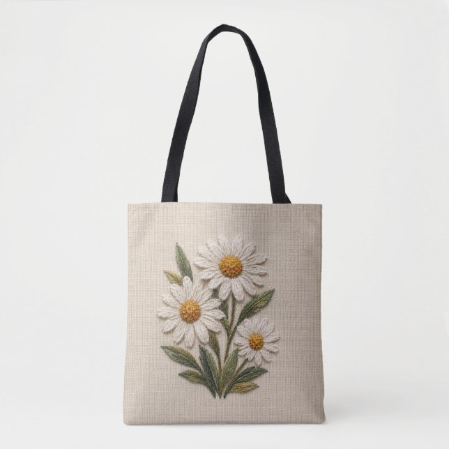 Tote Bag Fleur de marguerite brodée (Devant)