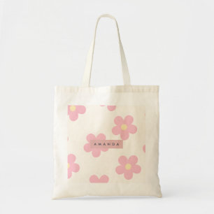 Tote Bag Fleur de Marguerite Rose Rétro Personnalisée