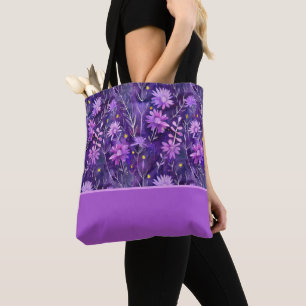Tote Bag Fleur de marguerite violet rose et jaune, bloc de 