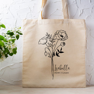 Tote Bag Fleur de mois de naissance personnalisée Août Boho