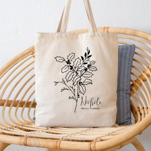 Tote Bag Fleur de mois de naissance personnalisée Décembre