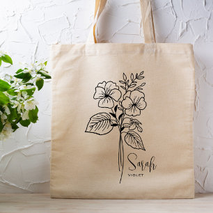 Tote Bag Fleur de mois de naissance personnalisée Février B