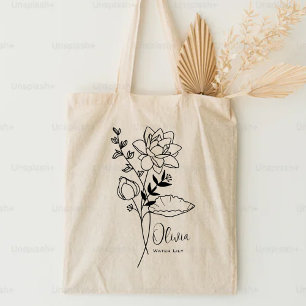 Tote Bag Fleur de mois de naissance personnalisée Juillet B