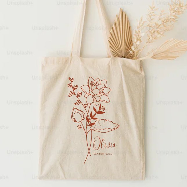 Tote Bag Fleur de mois de naissance personnalisée Juillet r (Créateur téléchargé)