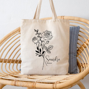 Tote Bag Fleur de mois de naissance personnalisée Juin Bota