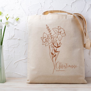 Tote Bag Fleur de mois de naissance personnalisée Mars Roui