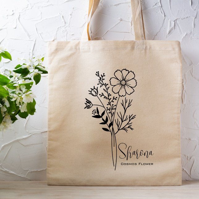 Tote Bag Fleur de mois de naissance personnalisée Octobre B (Créateur téléchargé)