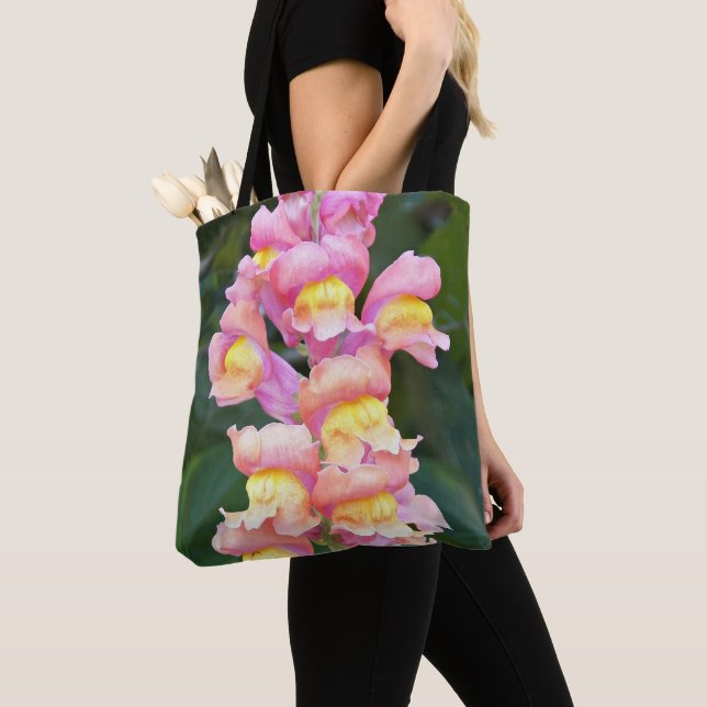 Tote Bag Fleur de muflier rose et jaune (De près)