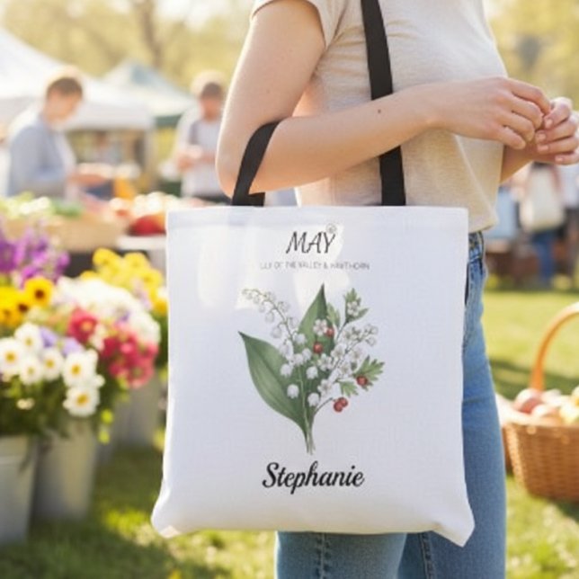 Tote Bag Fleur de naissance botanique de mai Anniversaire (Garden Botanical Lily of the Valley – May Birth Month Bag)