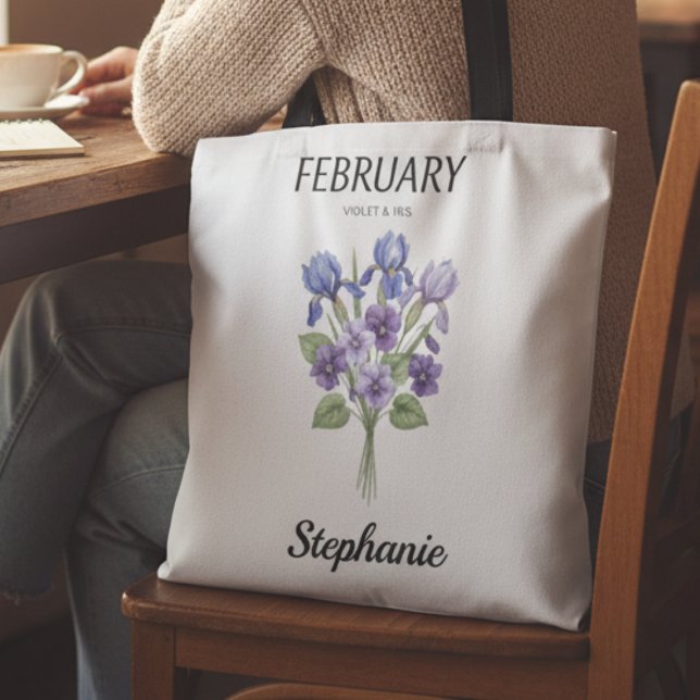 Tote Bag Fleur de naissance de février aquarelle Anniversai (February birth month flower tote bag)