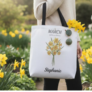 Tote Bag Fleur de naissance de mars Cottagecore Jardin