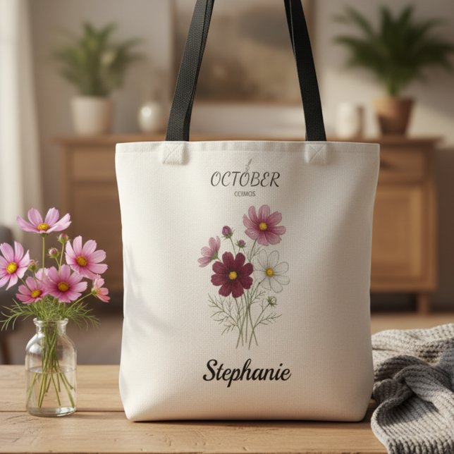 Tote Bag Fleur de naissance d'octobre Cosmos Anniversaire (October birth month flower Cosmos birthday tote bag)