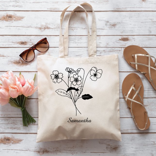 Tote Bag Fleur de naissance personnalisée avec nom Proposit (Créateur téléchargé)