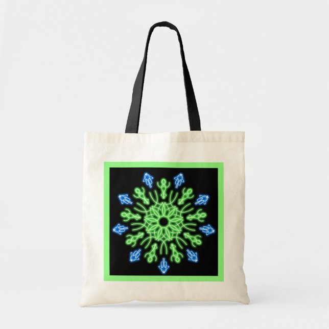 Tote Bag Fleur de néon vert et bleu (Devant)