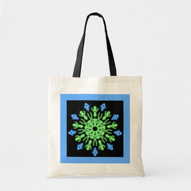 Tote Bag Fleur de néon vert et bleu (Devant)