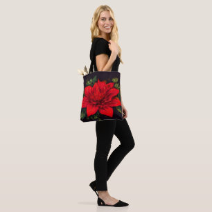 Tote Bag Fleur de Noël de poinsettia rouge à l'aquarelle