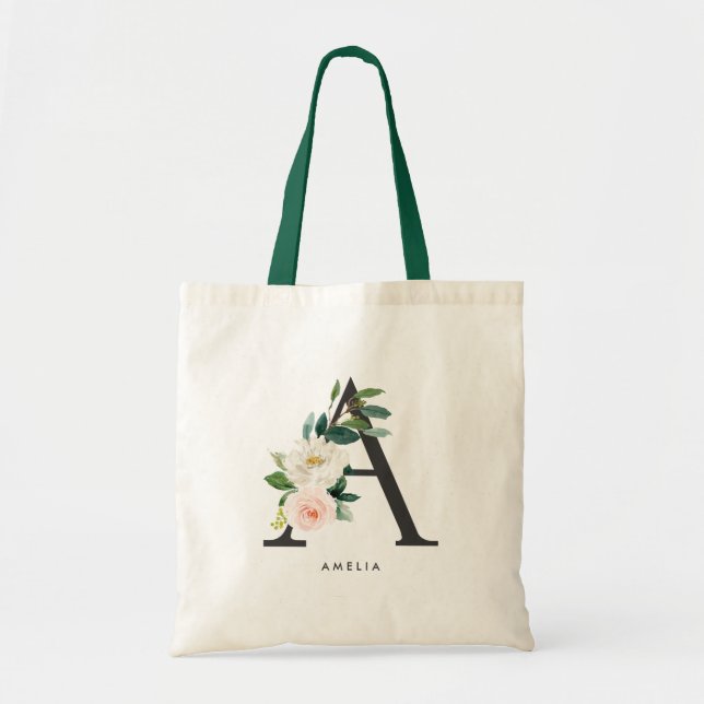 Tote Bag Fleur de paonie Lettre A Monogramme Demoiselle d'h (Devant)