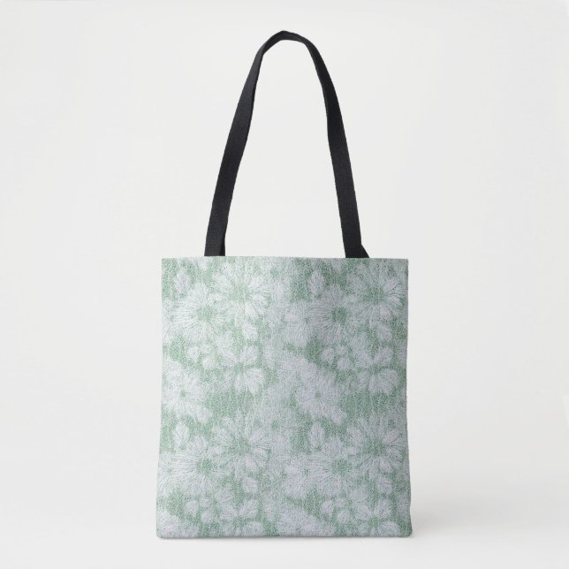 Tote Bag Fleur de Pâquerette Veloutée Vert Menthe  (Devant)