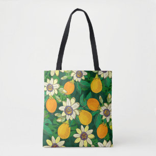 Tote Bag Fleur de Passionflower : Arrière - plan noir Vinta