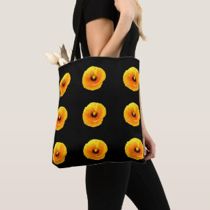 Tote Bag Fleur de Pavot Jaune Noir Motifs Floraux Mariage