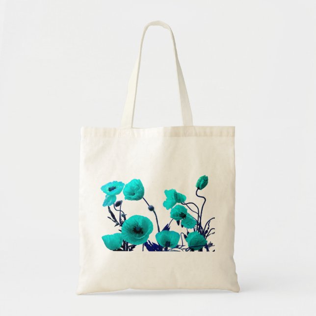 Tote Bag Fleur de pavot Turquoise Floral Mariage Bridesmaid (Devant)