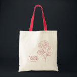 Tote Bag Fleur de pivoine rouge élégante Mariage Bienvenue<br><div class="desc">Un dessin au trait de pivoine rouge fait une déclaration élégante pour votre mariage. Vous pouvez personnaliser avec vos informations et changer la couleur pour convenir à votre événement.</div>