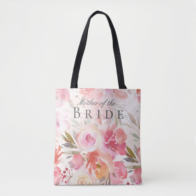 Tote Bag Fleur de rose rose poudré aquarelle Robe de mariée (Devant)