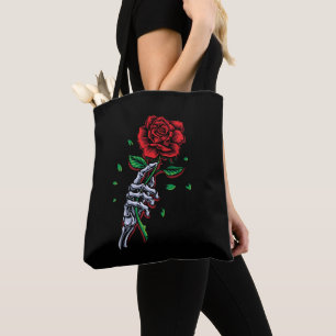 Tote Bag Fleur de rose rouge squelette