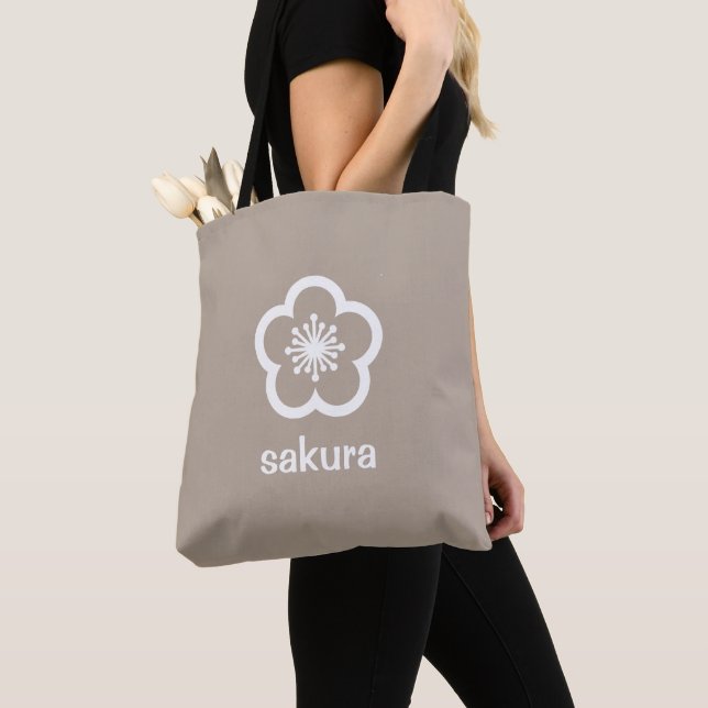 Tote Bag Fleur de Sakura blanche - Beige Taupe (De près)