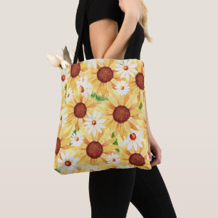 Tote Bag Fleur de soleil et Motif de marguerite 