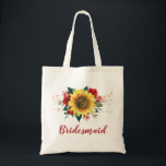 Tote Bag Fleur de soleil rouge de Bridesmaid lumières à cor<br><div class="desc">Ce sac fourre-tout de femme de ménage est décoré d'un tournesol aquarelle et de roses rouges avec des lampes à cordes. Vous pouvez le personnaliser avec un nom. Visitez notre magasin pour plus de produits avec ce design que vous pouvez customiser pour vos besoins.</div>