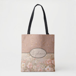 Tote Bag Fleur de style gris vintage doux