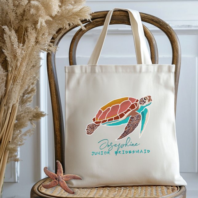 Tote Bag Fleur de tortue de mer Fille de plage Mariage (Créateur téléchargé)