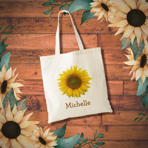 Tote Bag Fleur de tournesol jaune mignonne personnalisée