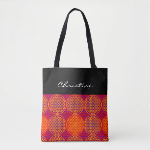 Tote Bag Fleur de vie - motif de timbre - rose orange