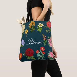 Tote Bag Fleur de Vintage Noir Botanique Foncé Floral
