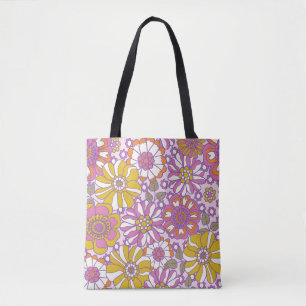 Tote Bag Fleur des années 60 rétro. Motif d'illustration