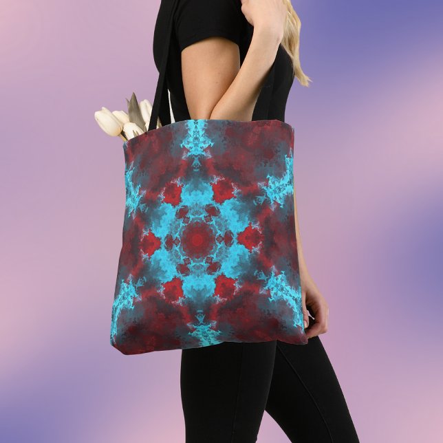 Tote Bag Fleur d'hippie psychédélique rouge et bleu (Créateur téléchargé)