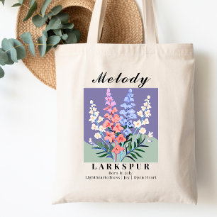 Tote Bag Fleur du mois de juillet Larkspur Vintage Rétro