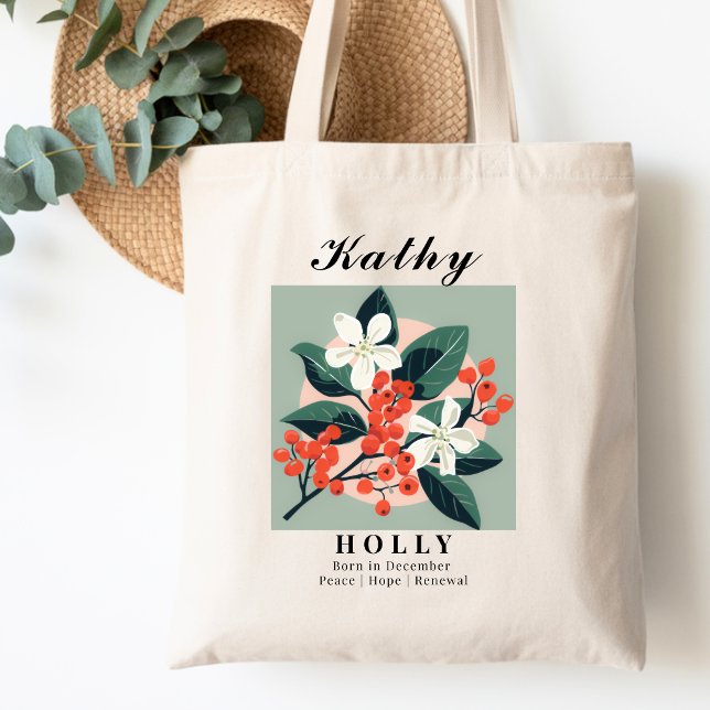 Tote Bag Fleur du mois de naissance de décembre Holly verte (Créateur téléchargé)