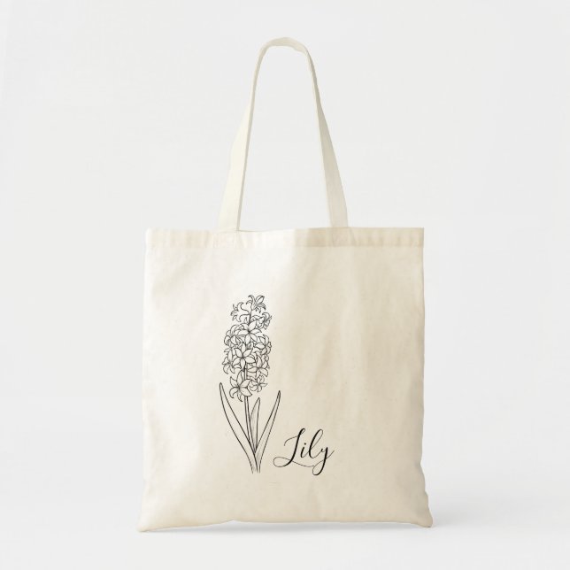 Tote Bag Fleur du mois de naissance personnalisée avec nom  (Devant)
