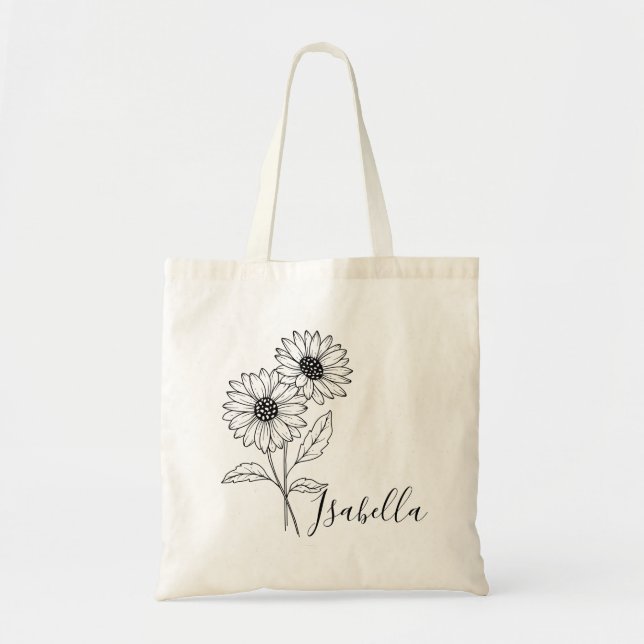 Tote Bag Fleur du mois de naissance personnalisée avec nom  (Devant)